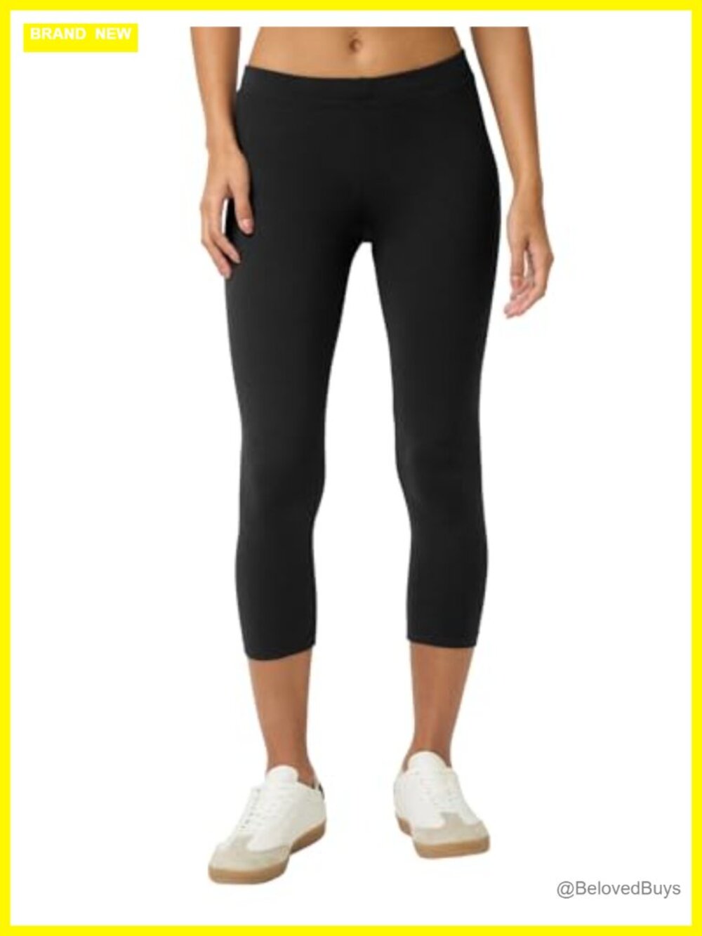 Soft Cotton Blend Capri Leggings High Rise Cropped Pull On